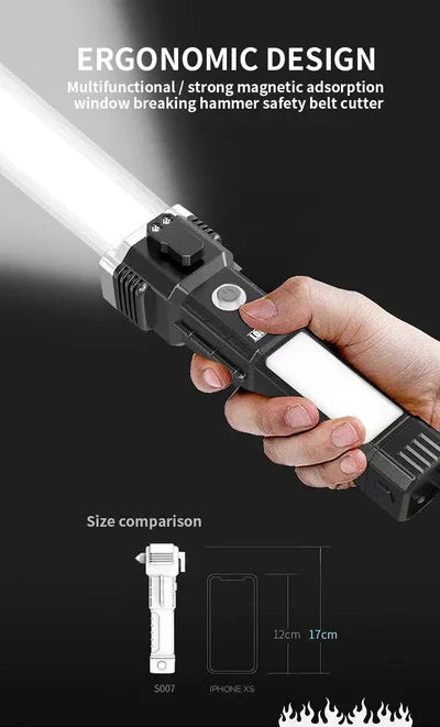Ultimate Car Escape Tool: Rechargeable Tactical LED Torch & Window Breaker